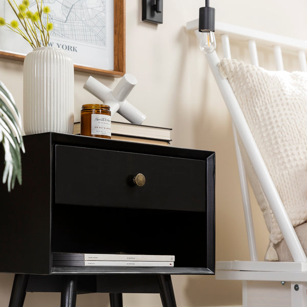 Walker Edison Mid Century Modern 1 Drawer Nightstand XIIXR BR25MC1DBL