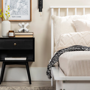 Walker Edison Mid Century Modern 1 Drawer Nightstand XIIXR BR25MC1DBL