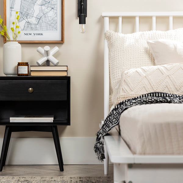 Walker Edison Mid Century Modern 1 Drawer Nightstand XIIXR BR25MC1DBL