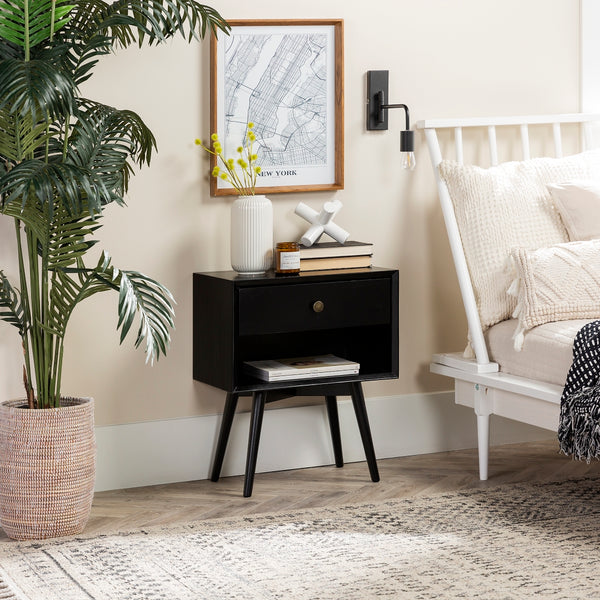 Walker Edison Mid Century Modern 1 Drawer Nightstand XIIXR BR25MC1DBL