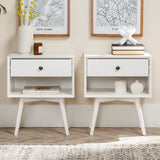 Walker Edison 2 Piece 1-Drawer Mid-Century Solid Wood Nightstand XIIXR BR25MC1DWH-2PK