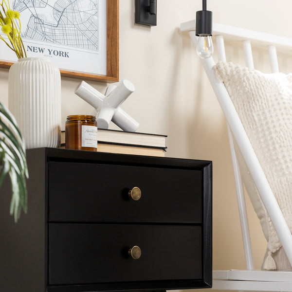 Walker Edison Mid Century Modern 2 Drawer Nightstand XIIXR BR25MC2DBL