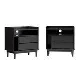 Walker Edison Lee Mid-century Modern/Contemporary 25" Solid Wood 2-Drawer Night Stand with Gallery BR2DRLEENSBL-2PK
