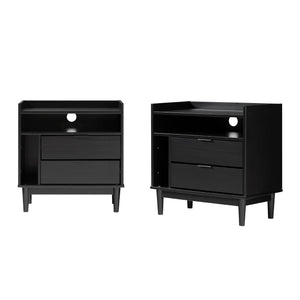 Walker Edison Lee Mid-century Modern/Contemporary 25" Solid Wood 2-Drawer Night Stand with Gallery BR2DRLEENSBL-2PK