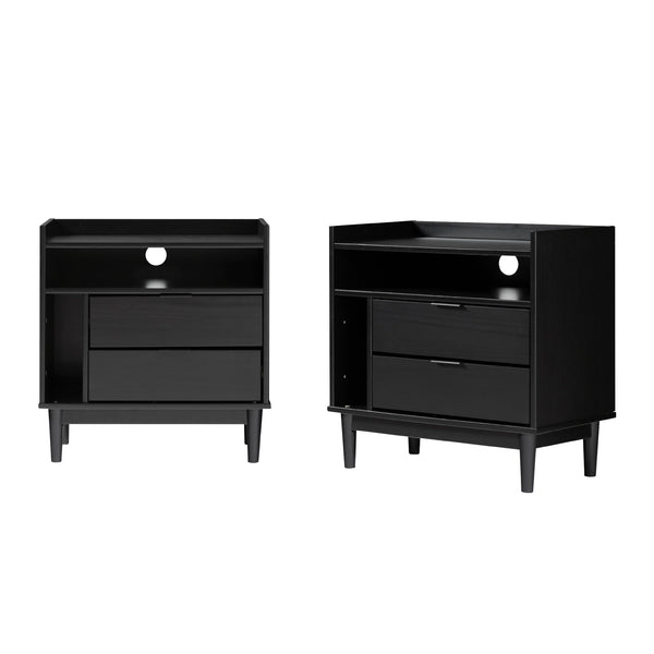 Walker Edison Lee Mid-century Modern/Contemporary 25" Solid Wood 2-Drawer Night Stand with Gallery BR2DRLEENSBL-2PK