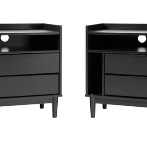 Walker Edison Lee Mid-century Modern/Contemporary 25" Solid Wood 2-Drawer Night Stand with Gallery BR2DRLEENSBL-2PK