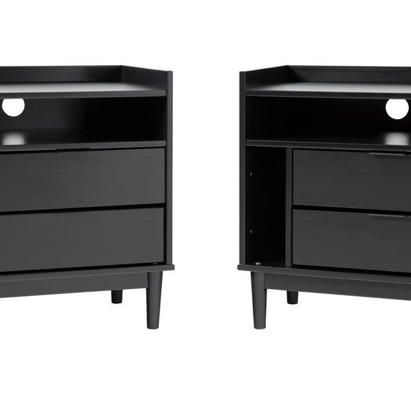 Walker Edison Lee Mid-century Modern/Contemporary 25" Solid Wood 2-Drawer Night Stand with Gallery BR2DRLEENSBL-2PK