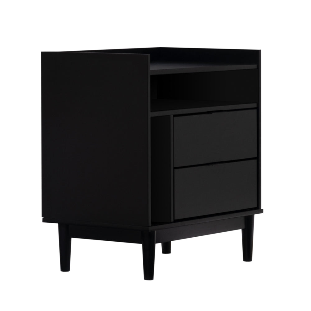 Walker Edison Lee Mid-century Modern/Contemporary 25" Solid Wood 2-Drawer Night Stand with Gallery BR2DRLEENSBL