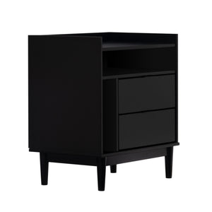 Walker Edison Lee Mid-century Modern/Contemporary 25" Solid Wood 2-Drawer Night Stand with Gallery BR2DRLEENSBL