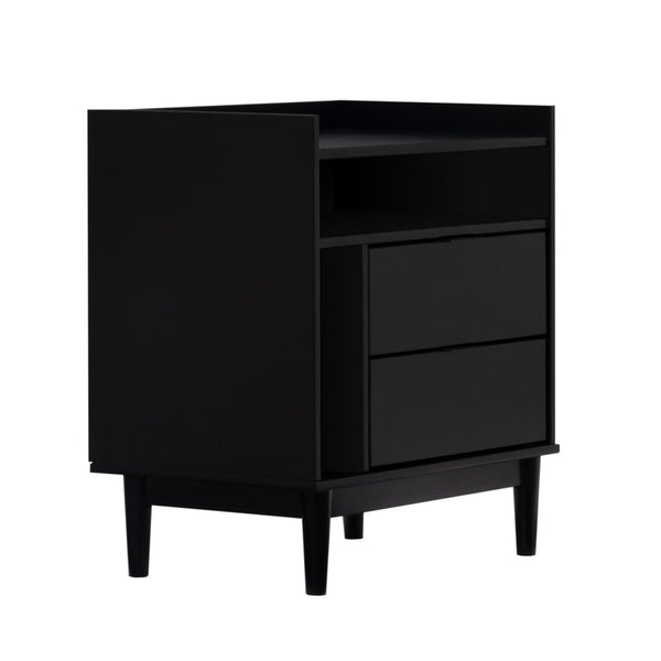 Walker Edison Lee Mid-century Modern/Contemporary 25" Solid Wood 2-Drawer Night Stand with Gallery BR2DRLEENSBL