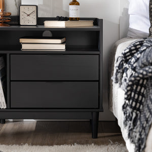 Walker Edison Lee Mid-century Modern/Contemporary 25" Solid Wood 2-Drawer Night Stand with Gallery BR2DRLEENSBL