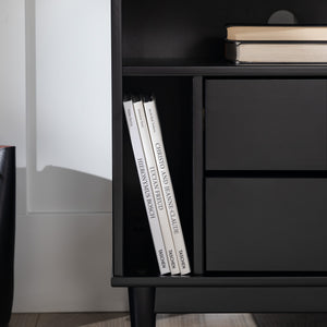 Walker Edison Lee Mid-century Modern/Contemporary 25" Solid Wood 2-Drawer Night Stand with Gallery BR2DRLEENSBL