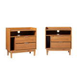 Walker Edison Lee Mid-century Modern/Contemporary 25" Solid Wood 2-Drawer Night Stand with Gallery BR2DRLEENSCA-2PK