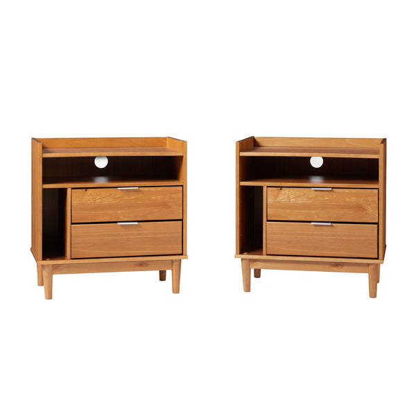 Walker Edison Lee Mid-century Modern/Contemporary 25" Solid Wood 2-Drawer Night Stand with Gallery BR2DRLEENSCA-2PK