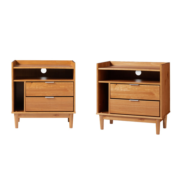 Walker Edison Lee Mid-century Modern/Contemporary 25" Solid Wood 2-Drawer Night Stand with Gallery BR2DRLEENSCA-2PK