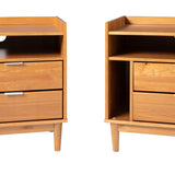 Walker Edison Lee Mid-century Modern/Contemporary 25" Solid Wood 2-Drawer Night Stand with Gallery BR2DRLEENSCA-2PK