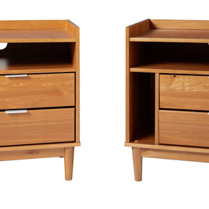 Walker Edison Lee Mid-century Modern/Contemporary 25" Solid Wood 2-Drawer Night Stand with Gallery BR2DRLEENSCA-2PK