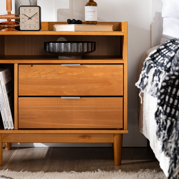 Walker Edison Lee Mid-century Modern/Contemporary 25" Solid Wood 2-Drawer Night Stand with Gallery BR2DRLEENSCA