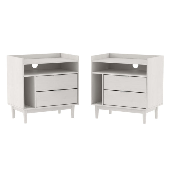Walker Edison Lee Mid-century Modern/Contemporary 25" Solid Wood 2-Drawer Night Stand with Gallery BR2DRLEENSWH-2PK