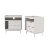 Walker Edison Lee Mid-century Modern/Contemporary 25" Solid Wood 2-Drawer Night Stand with Gallery BR2DRLEENSWH-2PK