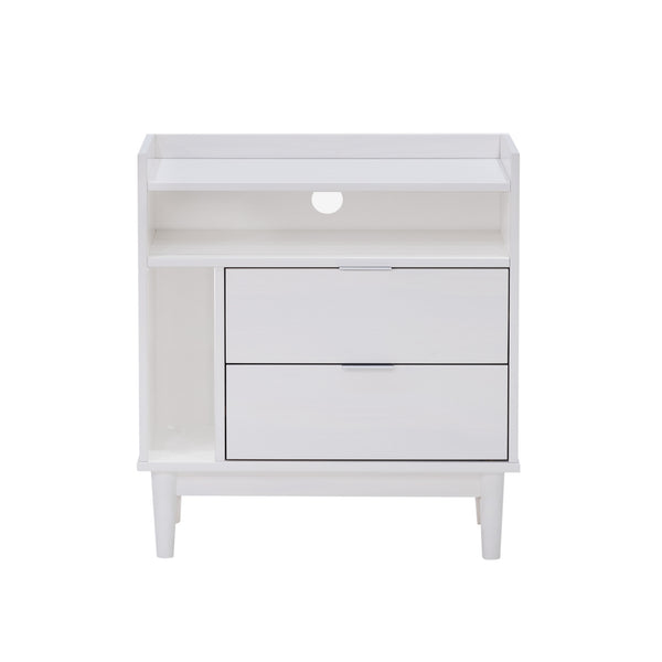 Walker Edison Lee Mid-century Modern/Contemporary 25" Solid Wood 2-Drawer Night Stand with Gallery BR2DRLEENSWH