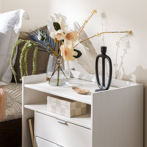 Walker Edison Lee Mid-century Modern/Contemporary 25" Solid Wood 2-Drawer Night Stand with Gallery BR2DRLEENSWH