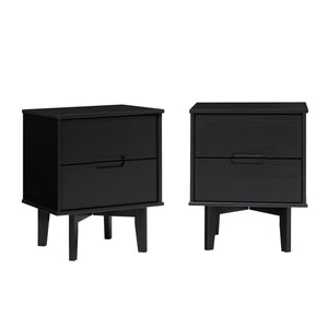 Walker Edison Sloane Transitional/Mid Century Modern 2-Drawer Groove Handle Solid Wood Nightstand BR2DSLNSBL-2PK