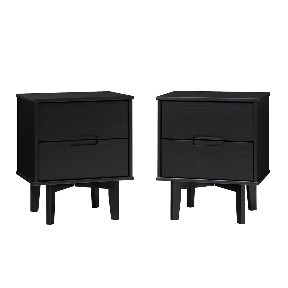 Walker Edison Sloane Transitional/Mid Century Modern 2-Drawer Groove Handle Solid Wood Nightstand BR2DSLNSBL-2PK
