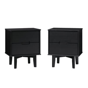 Walker Edison Sloane Transitional/Mid Century Modern 2-Drawer Groove Handle Solid Wood Nightstand BR2DSLNSBL-2PK