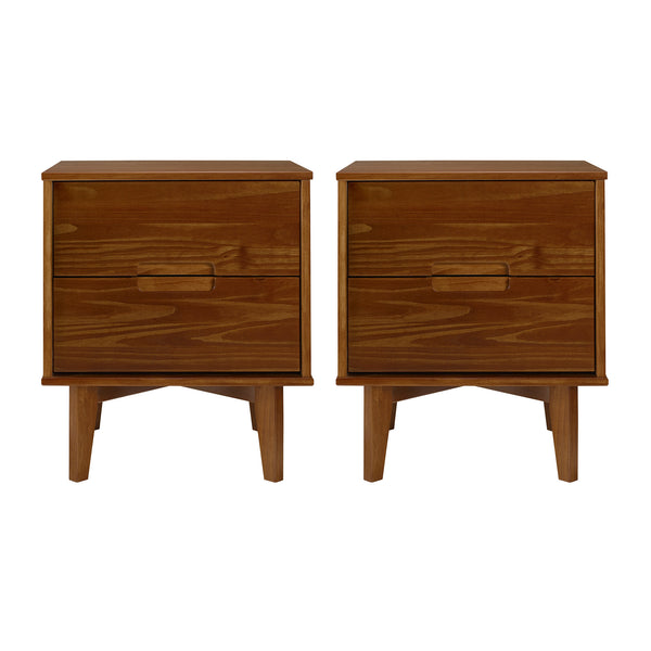 Walker Edison Sloane 2-Piece 2 Drawer Groove Handle Wood Nightstand Set XIIXR BR2DSLNSWT-2PK