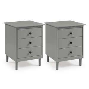 Walker Edison Spencer Modern/Transitional 3-Drawer Solid Wood Nightstand BR3DNSGY-2PK
