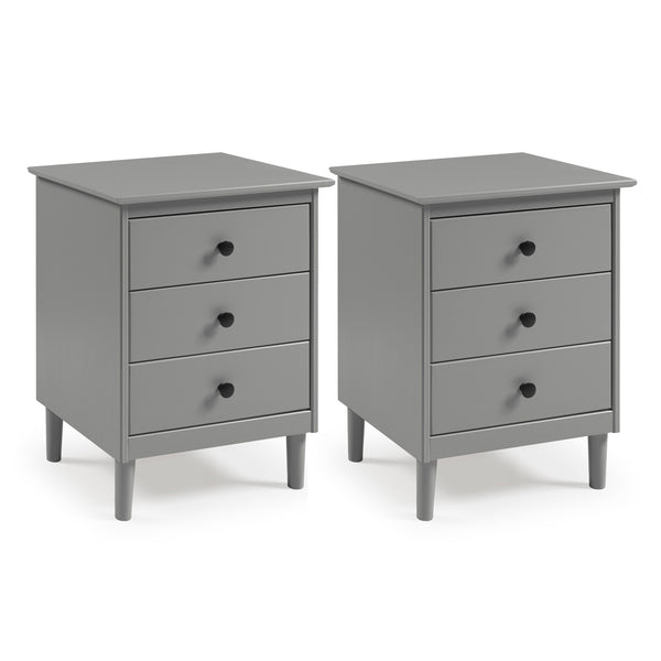 Walker Edison Spencer Modern/Transitional 3-Drawer Solid Wood Nightstand BR3DNSGY-2PK