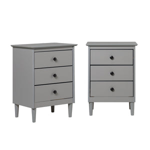 Walker Edison Spencer Modern/Transitional 3-Drawer Solid Wood Nightstand BR3DNSGY-2PK