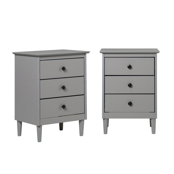 Walker Edison Spencer Modern/Transitional 3-Drawer Solid Wood Nightstand BR3DNSGY-2PK