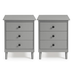 Walker Edison Spencer Modern/Transitional 3-Drawer Solid Wood Nightstand BR3DNSGY-2PK