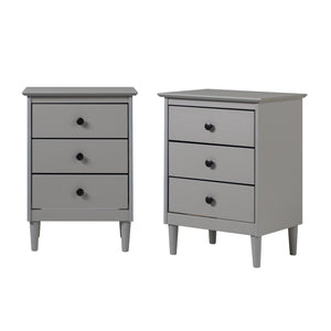 Walker Edison Spencer Modern/Transitional 3-Drawer Solid Wood Nightstand BR3DNSGY-2PK