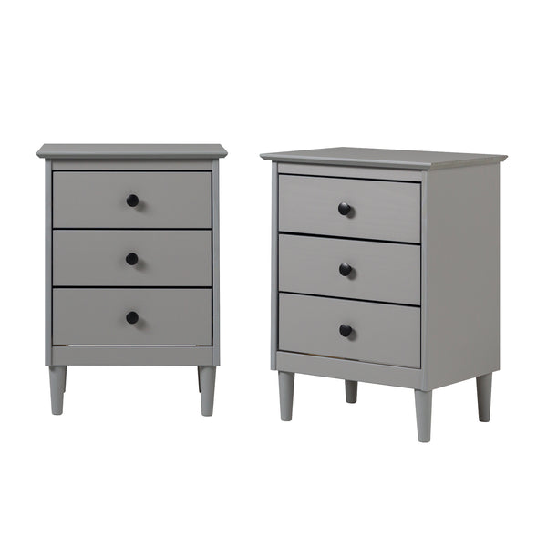 Walker Edison Spencer Modern/Transitional 3-Drawer Solid Wood Nightstand BR3DNSGY-2PK