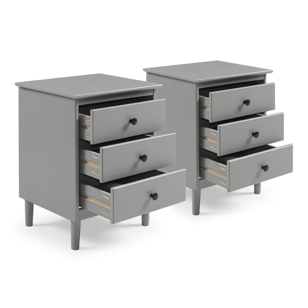 Walker Edison Spencer Modern/Transitional 3-Drawer Solid Wood Nightstand BR3DNSGY-2PK