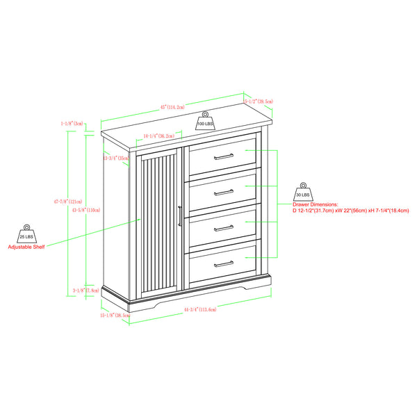 Jolene 45" 4 Drawer Grooved Wardrobe - Dark Walnut
