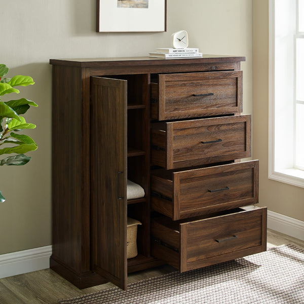 Jolene 45" 4 Drawer Grooved Wardrobe - Dark Walnut