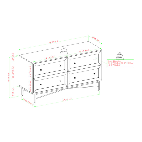 Walker Edison Gwen 56" 4 Drawer Modern Dresser XIIXR BR56GWN4DDW