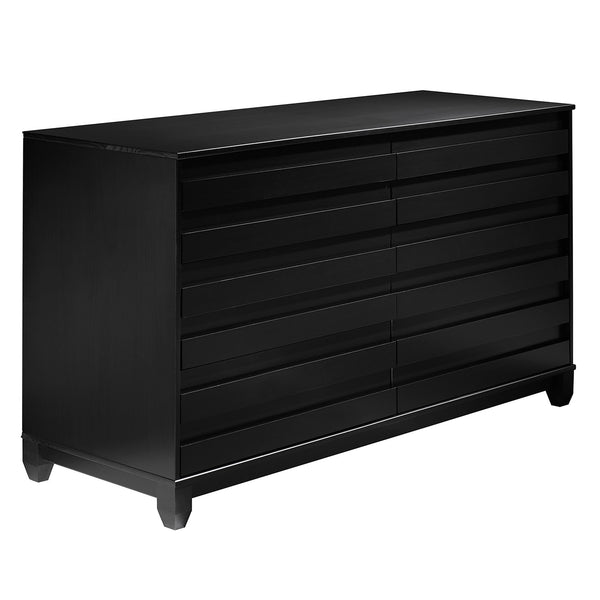 Modern Grooved Panel 6 Drawer Wood Dresser – Black 