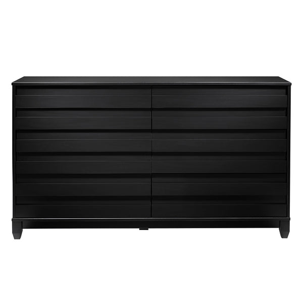 Modern Grooved Panel 6 Drawer Wood Dresser – Black 