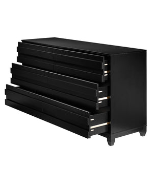 Modern Grooved Panel 6 Drawer Wood Dresser – Black 