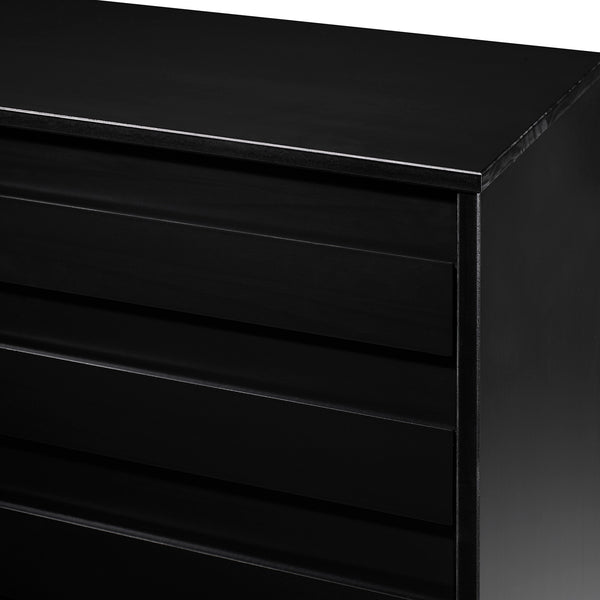 Modern Grooved Panel 6 Drawer Wood Dresser – Black 