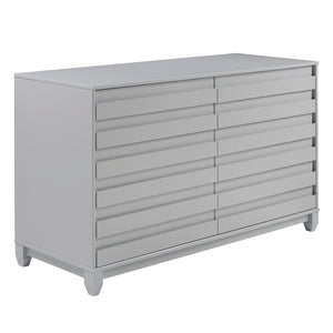Modern Grooved Panel 6 Drawer Wood Dresser – Grey 