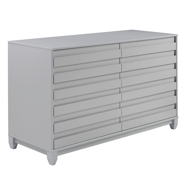 Modern Grooved Panel 6 Drawer Wood Dresser – Grey 