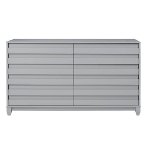Modern Grooved Panel 6 Drawer Wood Dresser – Grey 