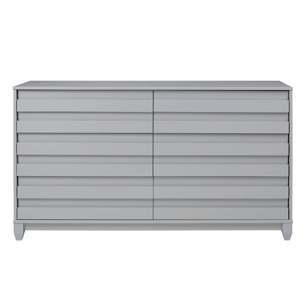 Modern Grooved Panel 6 Drawer Wood Dresser – Grey 