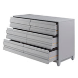 Modern Grooved Panel 6 Drawer Wood Dresser – Grey 